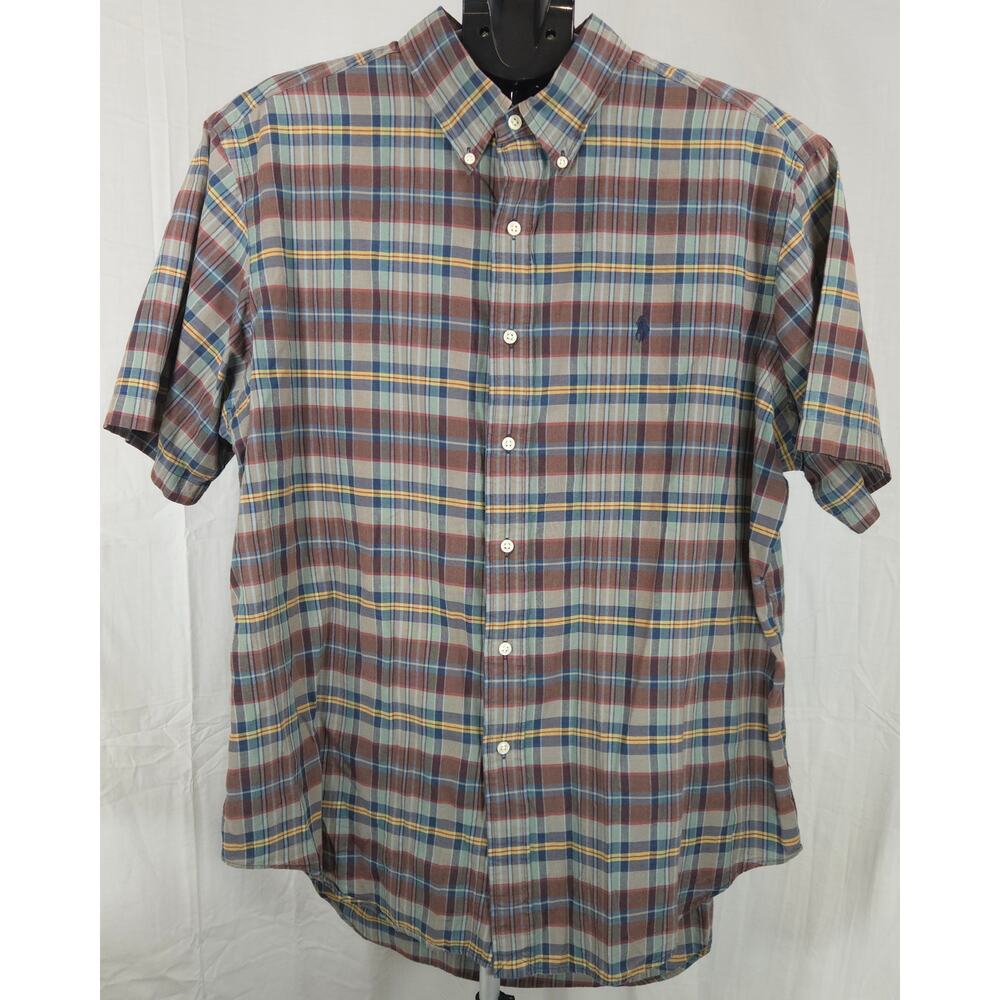 Ralph Lauren Classic Fit XL Plaid Button Up Shirt Mens Short Sleeve Cotton